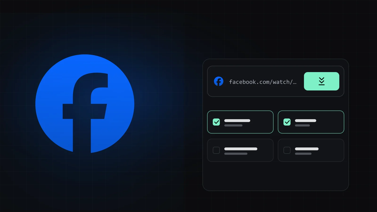 Un lien de vidéo Facebook collé dans SocialDownload, avec la liste des qualités ouverte