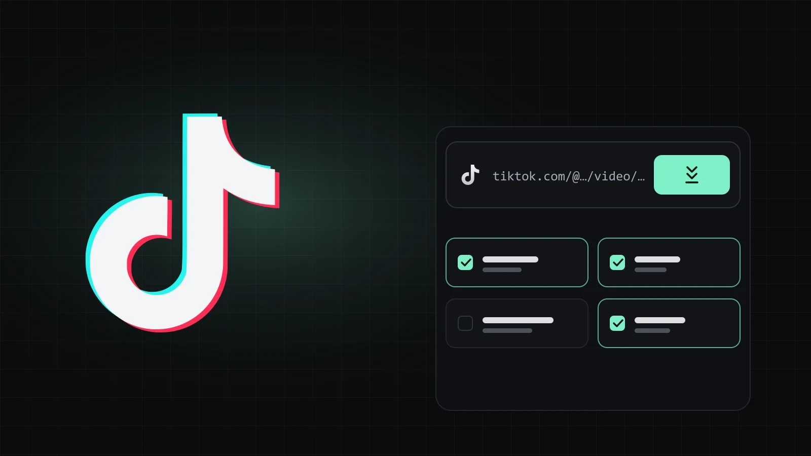 Un lien de vidéo TikTok collé dans SocialDownload, avec les options Vidéo et Audio cochées